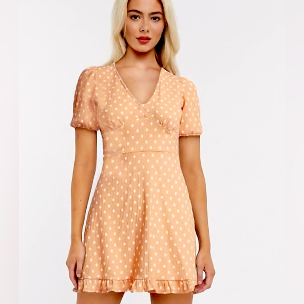 Miss Selfridge Peach Polka Dot Dress